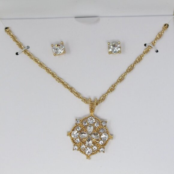 Charter Club Gold-Tone Crystal Filigree Pendant Necklace & Stud Earrings‎ Set - Picture 2 of 6